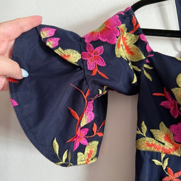 TRINA Trina Turk | Ivar Navy Blue Embroidered Floral Off Shoulder Sheath Dress 2 - Picture 7 of 7